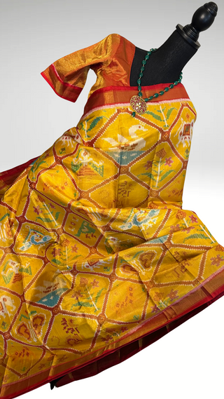 Tissue silk patola silk saree with  silk finish pallu with prestitched blouse