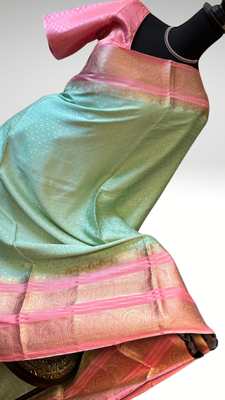 Handloom Pastel’s Georgette checks  Beneras silk saree with stitched blouse  online shopping Partywear