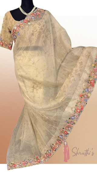Pure Organza Embroidered with stitched blouse - party wear Organza