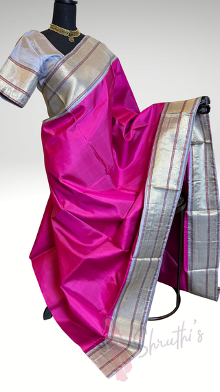 One saree two look’s Handloom Pink kanjivaram silk saree with kalamkari blouse two  stitched blouse  Indian wedding muhurtam silk bridal blouse online shopping usa Diwali
