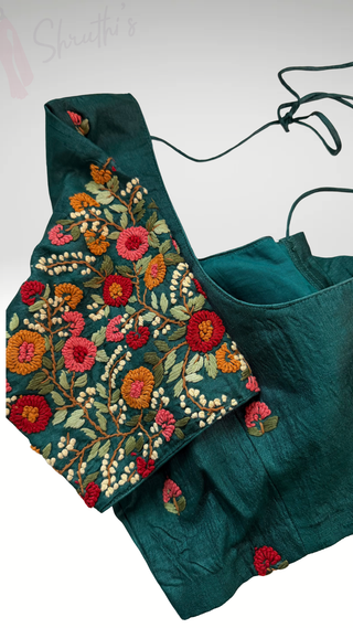 Green Embroidery blouse silk blouse stitched online usa silk blouses ready to wear online shopping blouse online
