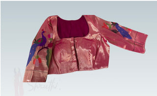 Pink pure zari Paithani peacock blouse online usa silk blouses ready to wear online shopping blouse online
