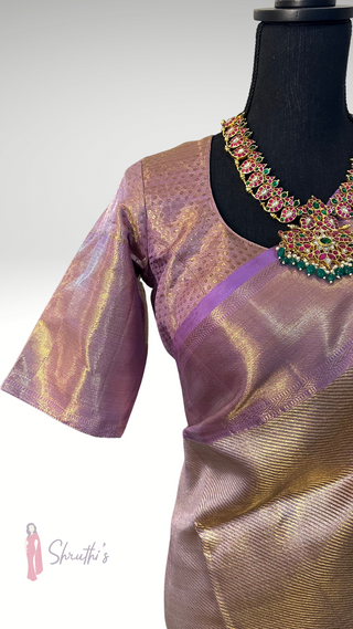 Lavender Pure zari Tissue Kanjivaram silk saree with stitched Indian wedding muhurtam silk bridal blouse online shopping usa