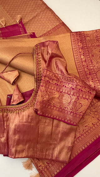 Kalyana pattu wedding gold Handloom Kanjivaram Gold Brocade Pure silk pattumuhurtam saree pure zari Kanjivaram silk saree with prestitched blouse embroidered blouse