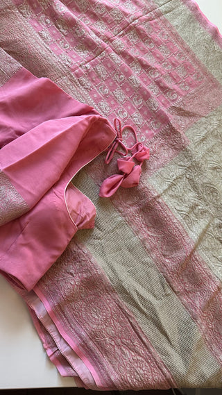 Pure Georgette Beneras Pastel pink silk saree pure silk border pallu
