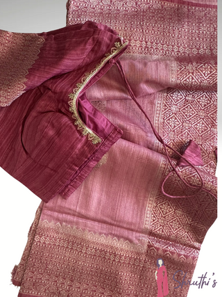 Pink Tussar Beneras Katan saree with prestitched blouse