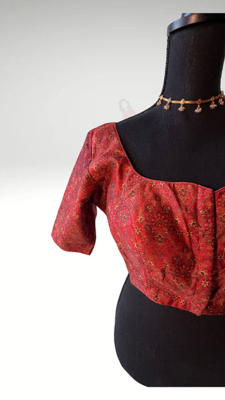 Red pure printed silk blouse brocade stitched blouse online usa silk blouses ready to wear online shopping blouse online