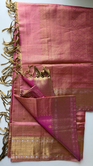 Bridal Vairaoosi Tissue pinkish Peach kanjivaram silk saree with stitched Indian wedding muhurtam silk bridal with custom blouse online shopping usa
