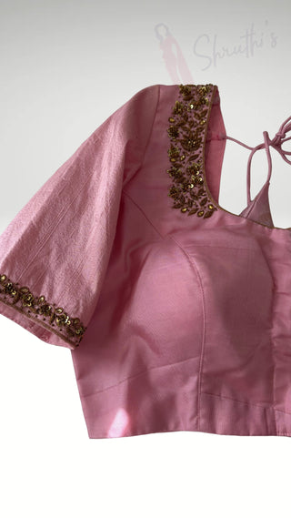 Pink Embroidered silk blouse stitched blouse online usa silk blouses ready to wear online shopping blouse online