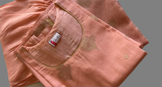 Blush Peach Chanderi Silk Salwar Set with Gold Zari Buttas – Traditional Indian Outfit Online USA
