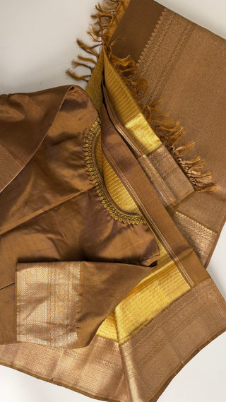 Kalyana pattu wedding Handloom Kanjivaram Gold Tissue  Brocade Pure silk pattumuhurtam saree pure zari Kanjivaram silk saree with prestitched blouse embroidered blouse
