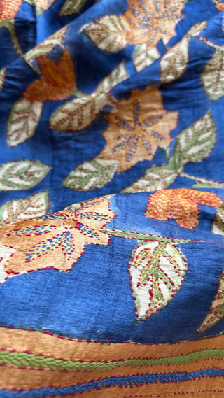Blue pure printed tussar saree online usa