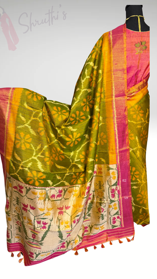 Patola Silk Saree pure silk saree raw silk finish with stitched blouse Partywear pooja wear ready to ship Saree USA