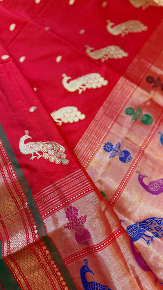 Red Paithani silk saree online usa paithani sarees usa comes with embroidered stitched blouse