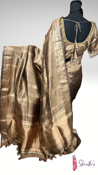 Pure Greyish BrownDouble Tissue beneras soft organza silk saree with blouse online shopping usa