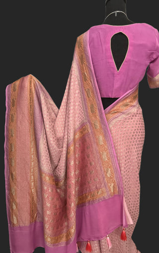 pastel pink georgette beneras silk saree online usa