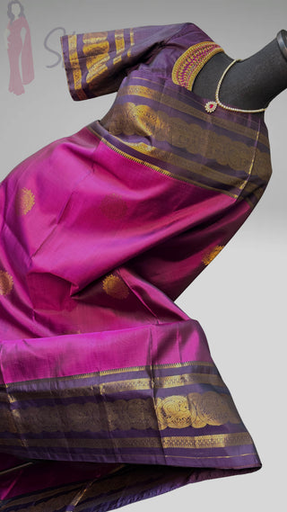 Pure Handloom Magenta  kanchi vintage traditional kanchi pattu saree fine weave kanchi pattu bridal paired with hand embroidered blouses made to fit