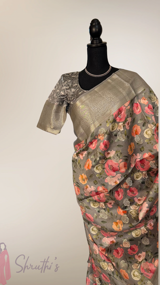 Pure Partywear silk saree silverzari Indian wedding USA 