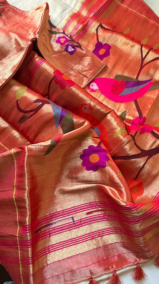 Tissue Paithani silk saree online usa paithani sarees usa comes with stitched blouse