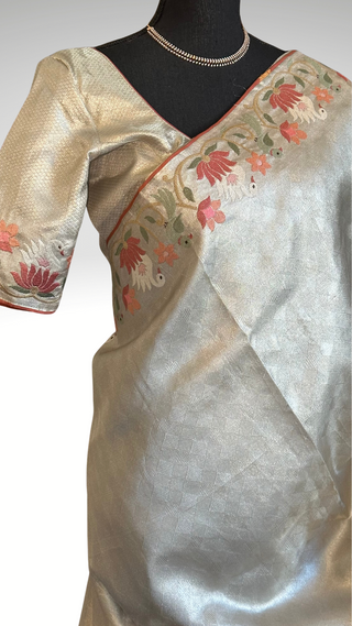 Pure silver zari silk brocade  silk pure embroidered silk handwoven