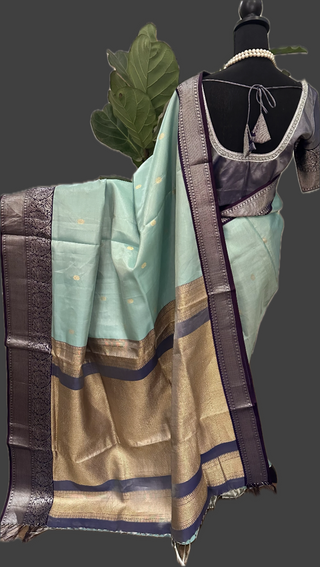 Silver zari pastel tissue kanjivaram silk saree blouse embroidered blouse