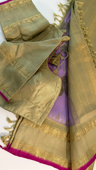 Pure Gadwal Eco Print Handloom silk saree with stitched Blouse Easy drape pure silver zari Indian wedding muhurtam silk bridal blouse online shopping usa