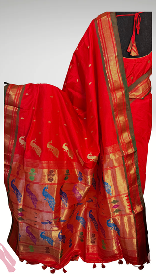 Red Paithani silk saree online usa paithani sarees usa comes with embroidered stitched blouse