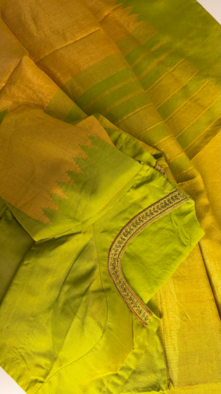 Pure Tissue Gold Gadwal with stitched blouse silk  saree pure zari  gold zari silk saree