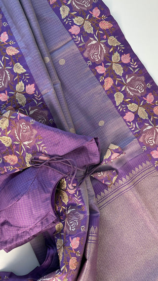 Lavender Embroidered Kanjivaram Silk Saree  Embroidered Blouse – Wedding & Party Wear Saree Online USA