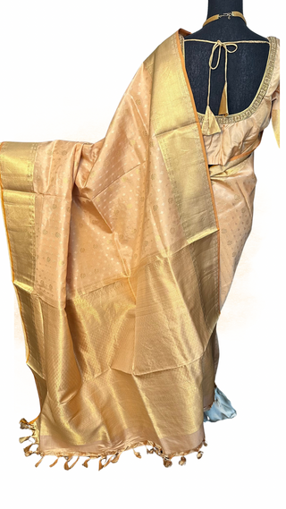 Handwoven lavender Kanjivaram silk saree with gold zari design