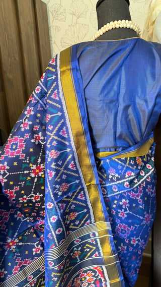 High quality blue patola pure silk saree with 5.5 meter drape and 0.7 meter blouse