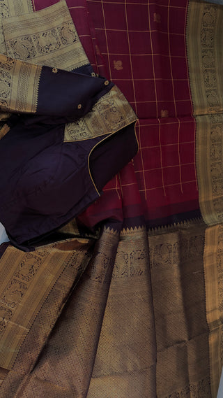 Deep maroon bridal Kanjivaram saree with fine weave and soft drape