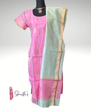 Pink silk salwar set, Handwoven silk suit, Mint green dupatta suit, Indian festive salwar kameez, Silk salwar set for wedding, Zari work salwar suit, Traditional Indian outfit, Soft silk salwar kameez, Ethnic wear for women, Buy salwar suit online USA
