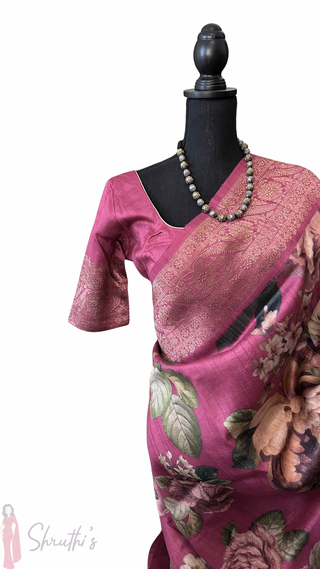 Shade of Magenta Tussar Katan silk saree online shopping with stitched blouse