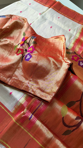 Tissue Paithani silk saree online usa paithani sarees usa comes with stitched blouse