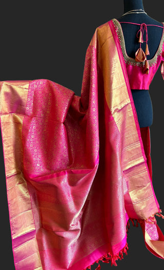 Pure bridal kanchi pattu saree online pink brocade kanchi pattu sare kanjivaram silk saree usa with stitched blouse embroidered blouse online usa