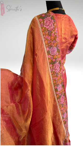 Pure Double Tissue katan Pinkembroidered borders  Organza  silk saree with blouse online shopping usa