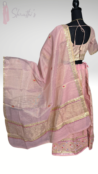 Pure Zari Kota lehenga pastel pink lined skirts blouses ready to wear lightweight bridesmaids elegant lehenga fully stitched with stitched blouse