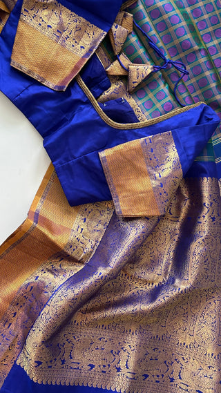 Traditional ayiram butta kanchi pattu saree Brocade pure kanchi BRIDAL peacock blue double color mayil kanchi pattu saree online usa