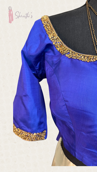 Pure Ready to wear pattu saree blouses kanchi blue silk blouses hand embroidered prestitched