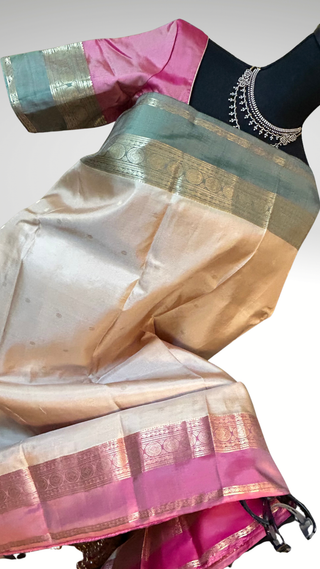 Ven Pattu Onam saree kanjivaram white pure  Kanchi pattu saree gold zari Indian wedding saree pure silk saree with stitched blouse usa online shopping
