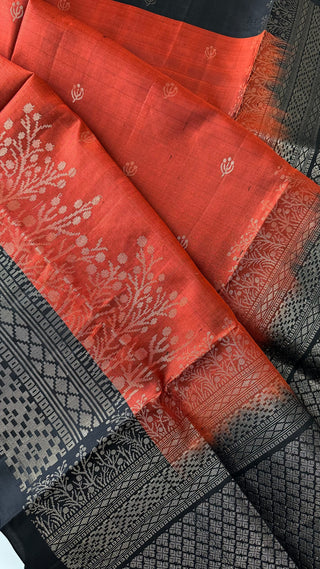 Pure Soft Silk Saree Rust black beautiful Indian Wedding & Bridal Silk Saree ready to ship