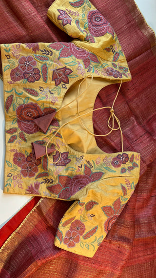 Salmon pink saree Handloom silk Tussar with embroidery silk blouses zari borders and fine checks Partywear bridesmaids