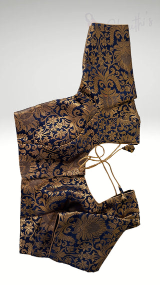 Dark Blue Brocade silk ready to wear  blouse stitched blouse online usa silk blouses ready to wear online shopping blouse online