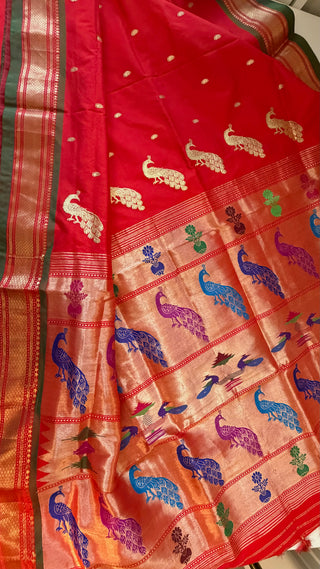 Red Paithani silk saree online usa paithani sarees usa comes with embroidered stitched blouse