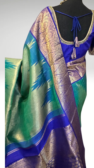 Green Gold tissue kanjivaram silk saree withembroidered blouse online shopping usa