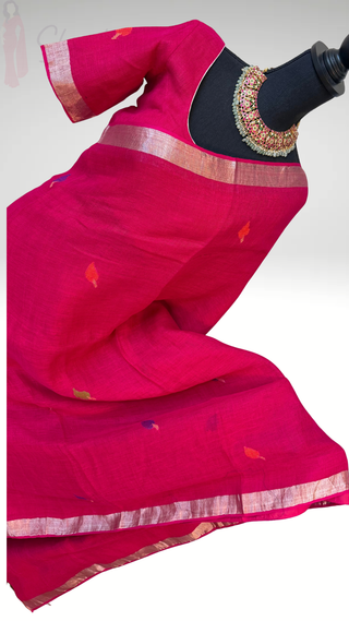 Handloom pure linen saree with Jamdhani  blouse pallu ready to wear blouse ships from Dallas partywear easy drape summer weaves