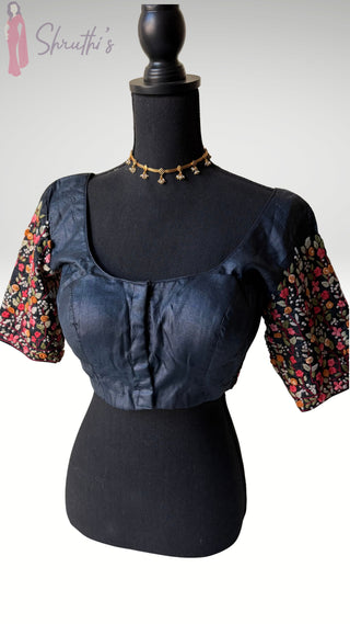 Black pure Tussar silk blouse embroidere  stitched blouse online usa silk blouses ready to wear online shopping blouse online