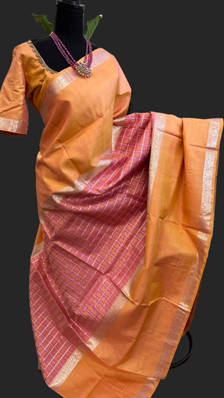 Silver zari kanchi pattu kanjivaram silk saree online usa salmon pink peach kanchi pattu saree online usa