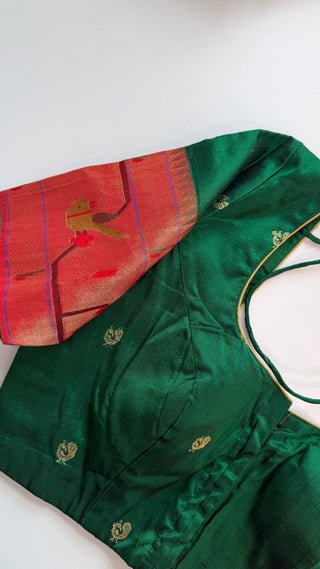 Green blouse Gold pure zari border Paithani blouse online usa silk blouses ready to wear online shopping blouse online